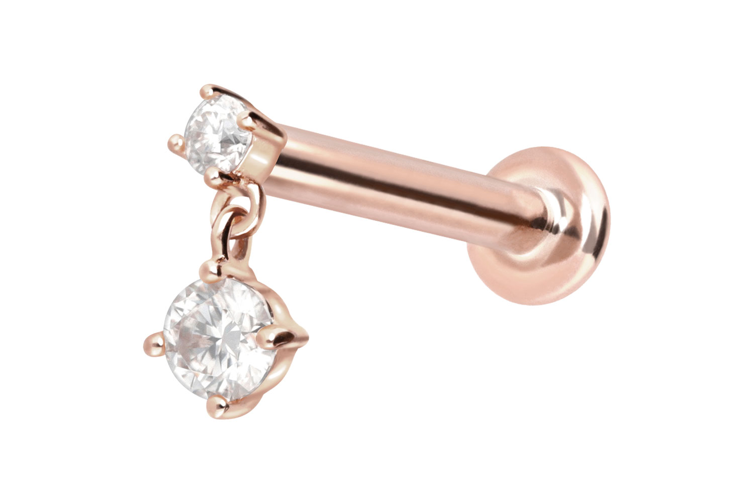 14 Karat Gold Labret Piercing mit Innengewinde 2 MOISSANITE